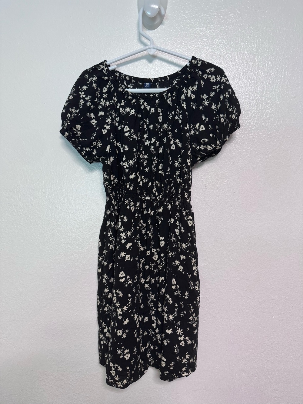 Uniqlo Black Midi Dress with Cream Floral Print